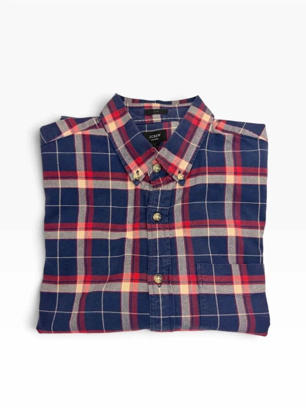J. Crew Navy and Red Plaid Button-Down Shirt